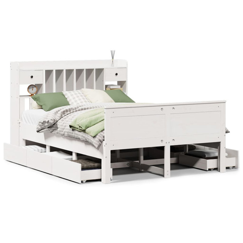 Mogadore Solid Wood Bed, White, 150 x 200 cm