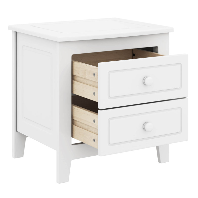 Grand lit plateforme en bois et deux tables de chevet Rorge, Blanc