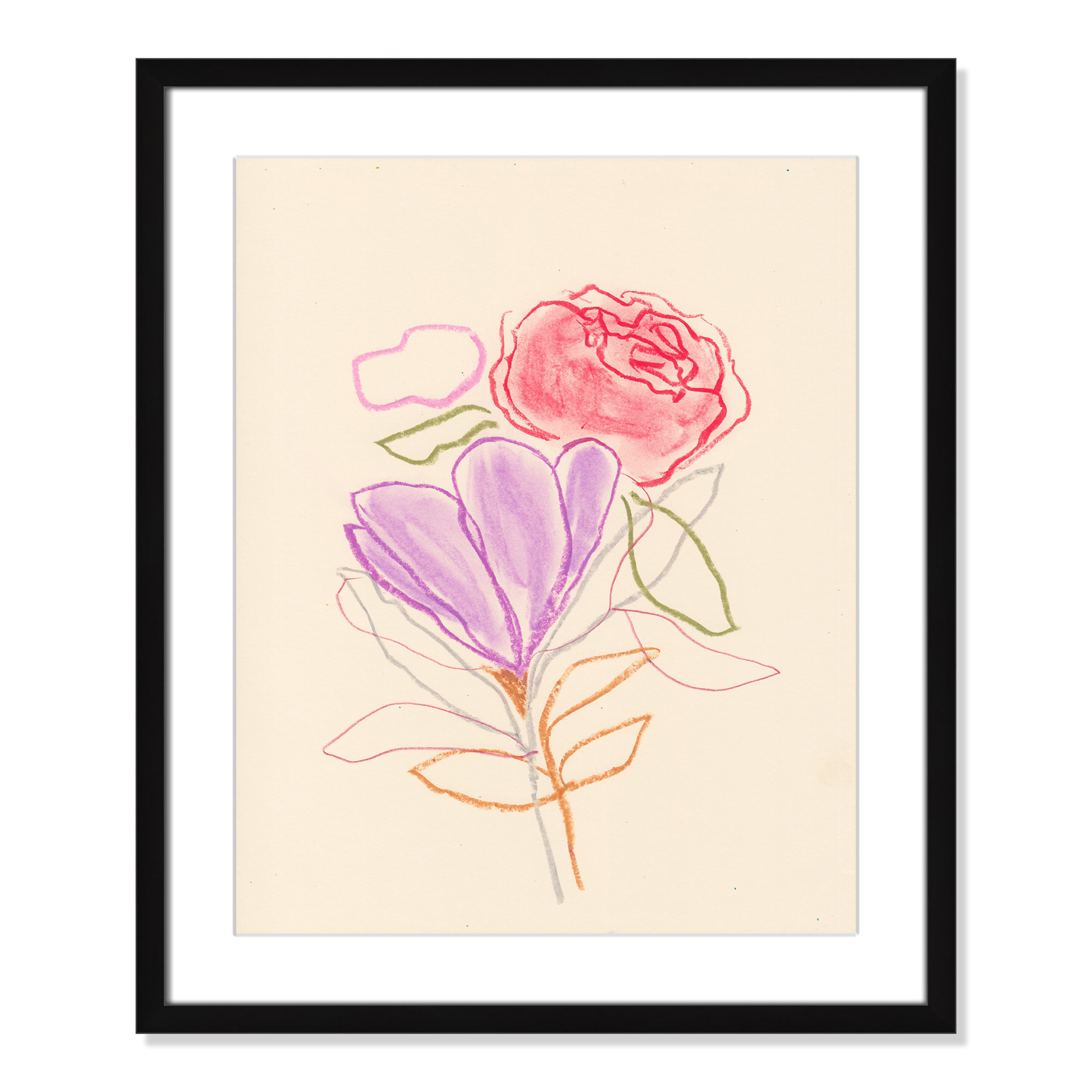 Simple Floral III Print by Bea Dina, 25.5" H x 21.5" W x 1.25" D, White, Black Single Picture Framed Paper