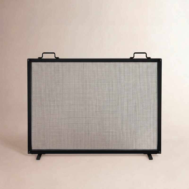 Pare-étincelles en acier à panneau simple 38 po x 27 po Cassiano, Noir