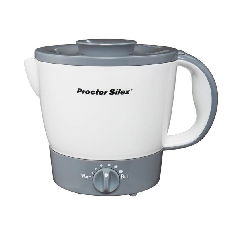 Proctor Silex 32oz White and Gray Adjustable Temperature Electric Kettle
