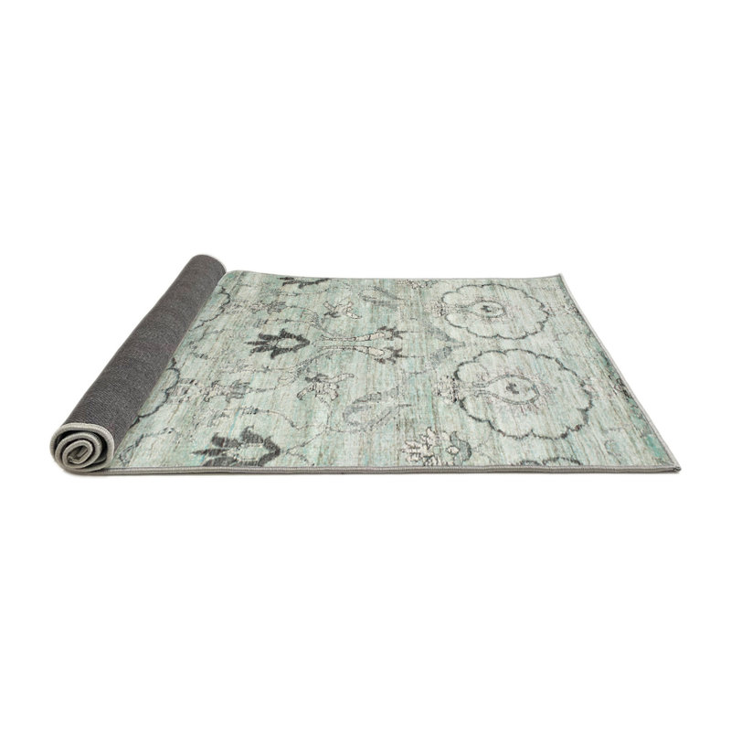 Tapis contemporain vert clair / gris, Rond 5 pi