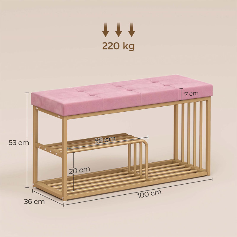 8 Pair Shoe Storage Bench, Pink/Gold
