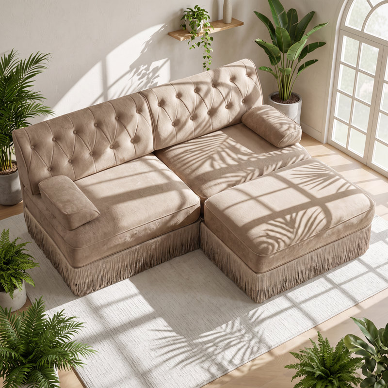 76.6 " Velvet L-Shaped Sectional with Ottoman