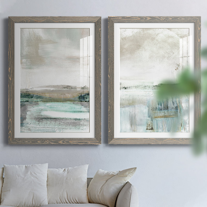 Beatrise Summer Teal I - ensemble de 2 peintures, H 31,5 po x l 47 po, Impression encadrée, Gris