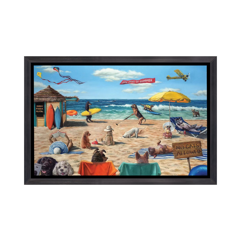 «Dog Beach» - reproduction d'art, H 18 po x l 26 po x P 1,5 po, Cadre noir vieilli
