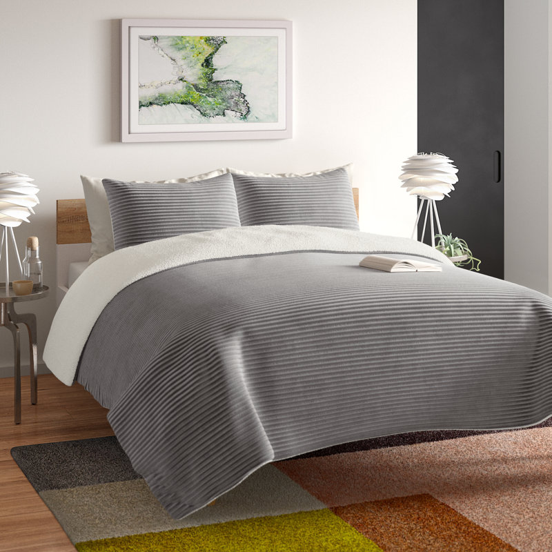 Milonega 3 Piece Sherpa Comforter Set, Queen Comforter + 2 Standard Shams