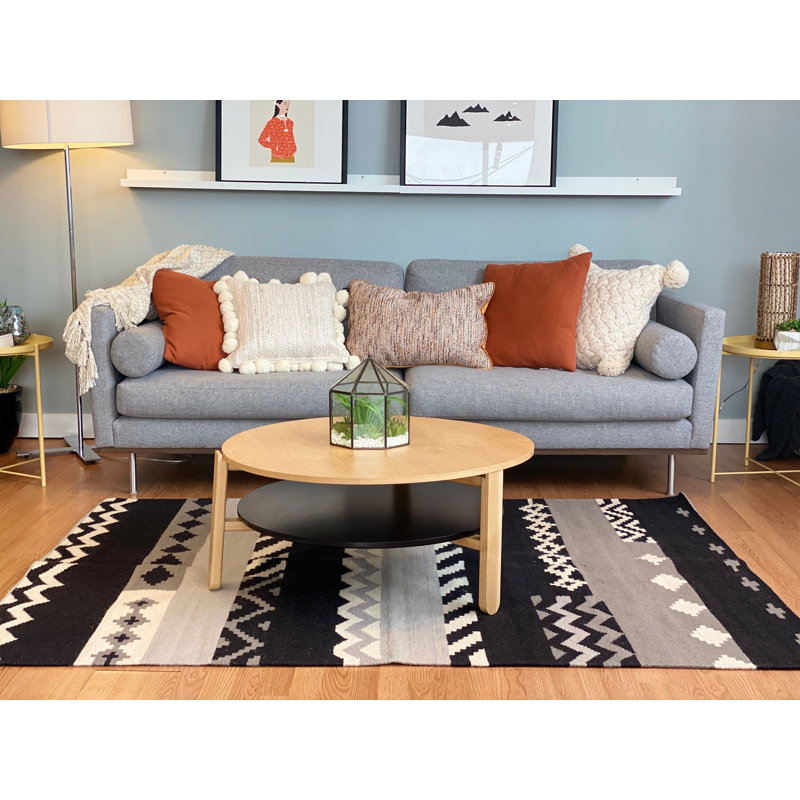 Tapis kilim noir audacieux, Rectangle 8 pi 2 po x 9 pi 10 po
