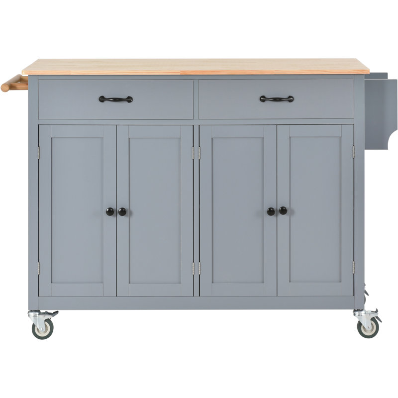 Kitchen Island Cart With Wood Top Coffee Station Rolling Kitchen Cart 4 Door Cabinet And Two Drawers, Blue