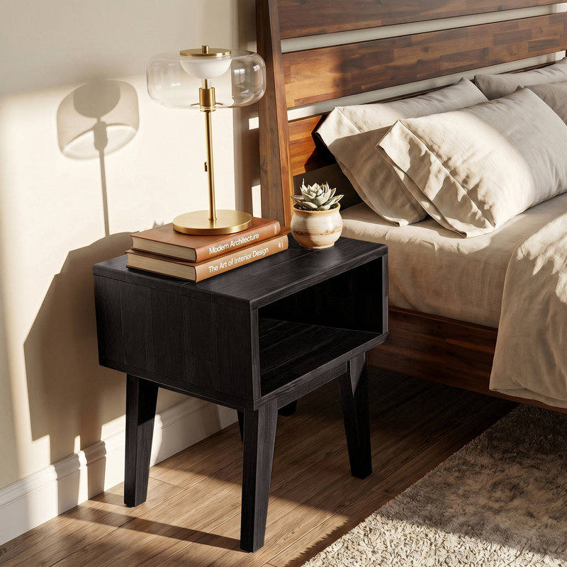 Table de chevet en bois massif Acacia Serena, Noir Ristretto