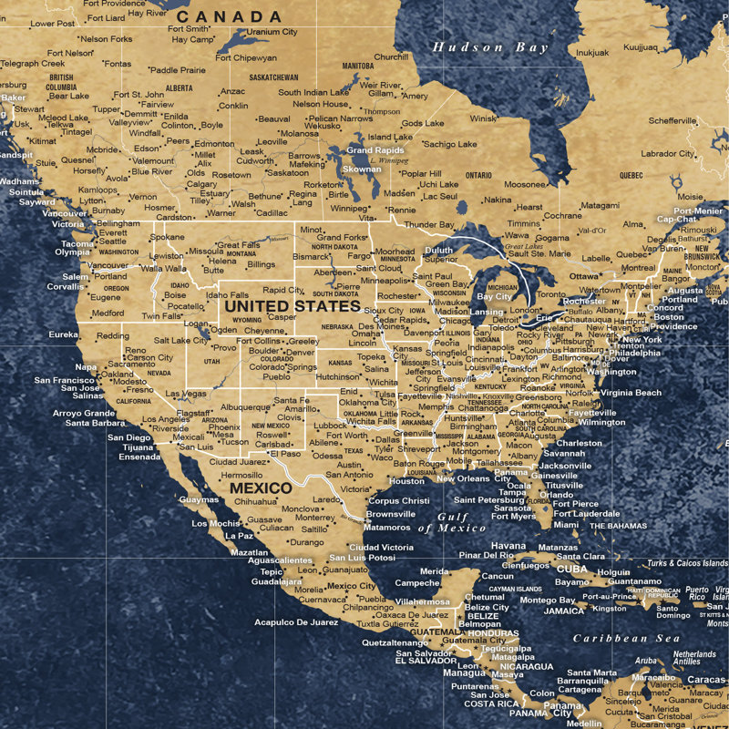 Carte du monde à punaise bleu marine - 3 panneaux, H 48 po x l 76 po, Oui