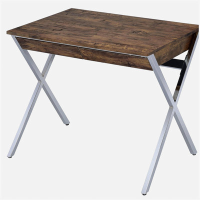 Weathered oak and chrome 2-drawer writing desk