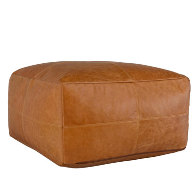 Cheyenne 24" Wide Genuine Leather Square Pouf Ottoman