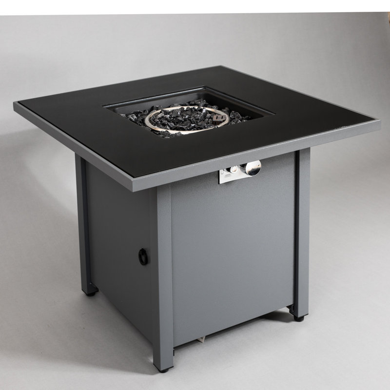 30" W Steel Outdoor Fire Pit Table 25" H, Gray Modern Design, Push Button Ignition System, Heat Smoked Glass Top, Propane/Natural Gas, All Season Exterior Use X H In Steel, Color, Style, Ignition,