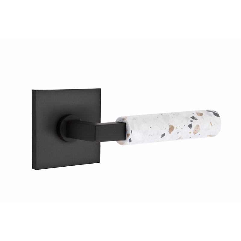 Ensemble de leviers d'intimité Emtek Select, rosette carrée, tige carrée en L, poignée en terrazzo clair, gauche, Gauche