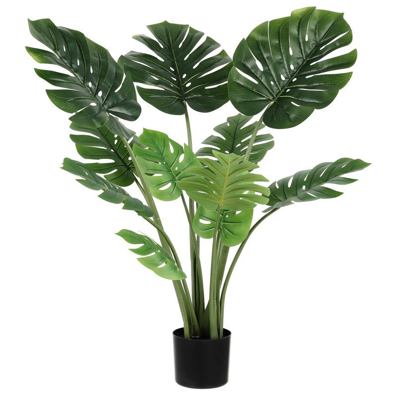43'' Green Faux Monstera Tree in Black Cement Pot