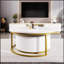 Table basse gigogne ronde moderne avec motif cannelé et tiroir, blanc et or, 27,6 po