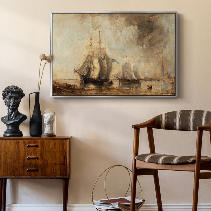 «Vintage Nautical Print-Cxxxviii» sur, Toile argentée avec cadre flottant, H 27 po x l 41 po