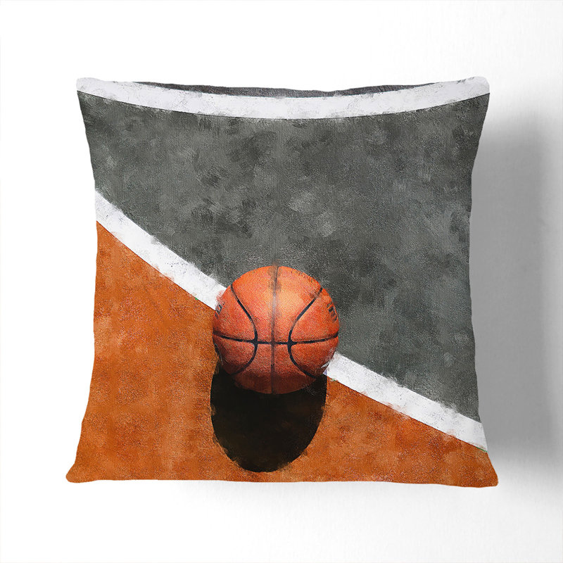 Basketball Court Painting Square Throw Cushion, 40cm W x 40cm D x 15cm D, Black