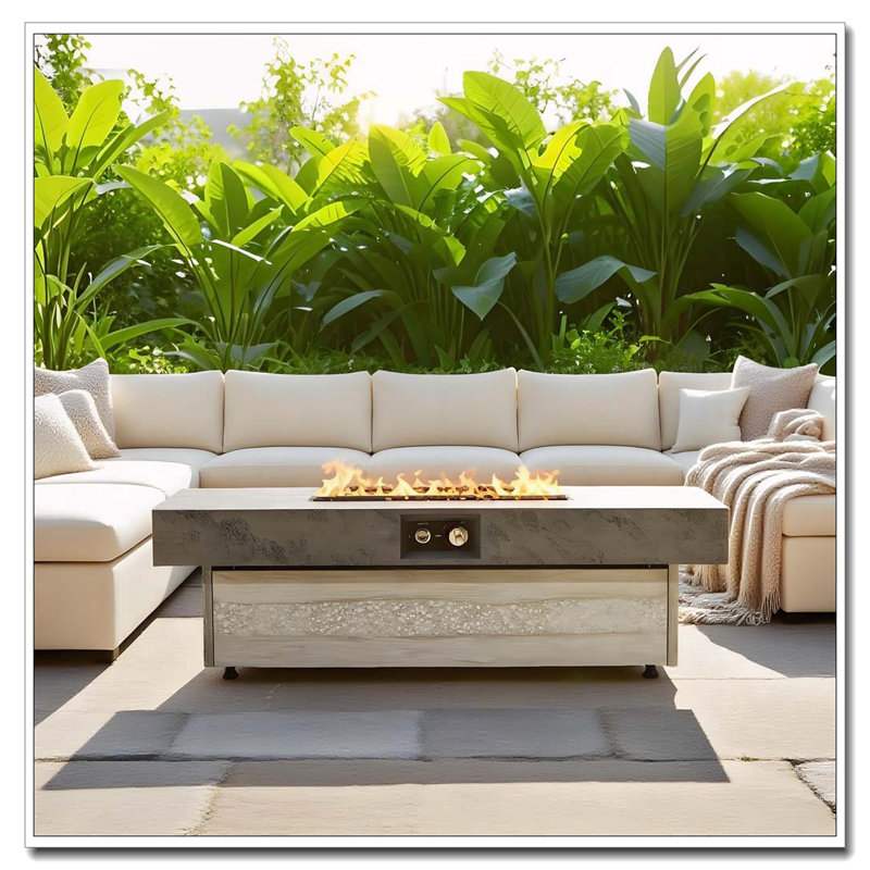 Table de foyer d'extérieur, table rectangulaire 48 x 24 pouces, table d'extérieur au propane de 50000 BTU pour ensemble de patio