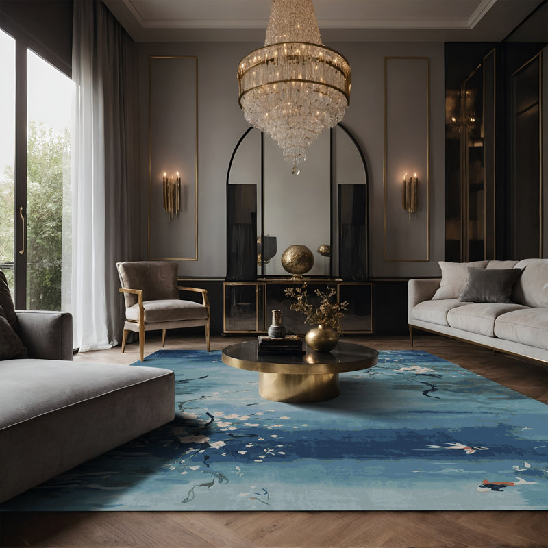 Tapis bleu soyeux et moelleux, Rectangle 4 pi x 6 pi