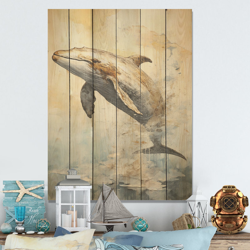 «Breaching Whale - Whale Wood», art mural sur bois de pin naturel, H 20 po x l 10 po
