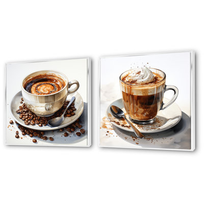«Brown Watercolor Espresso I - Coffee», ensemble de 2 reproductions d'art sur toile