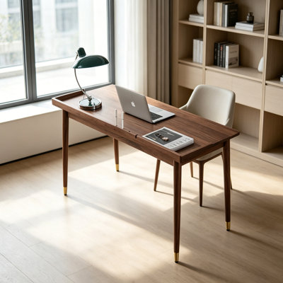 Durable Walnut Wood Storage Drawer Writing Desk