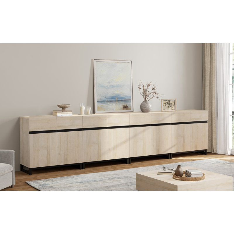Meuble télé Aadam jusqu'à 70 po, H 30,6 po x L 125,9 po x l 15,6 po, Beige