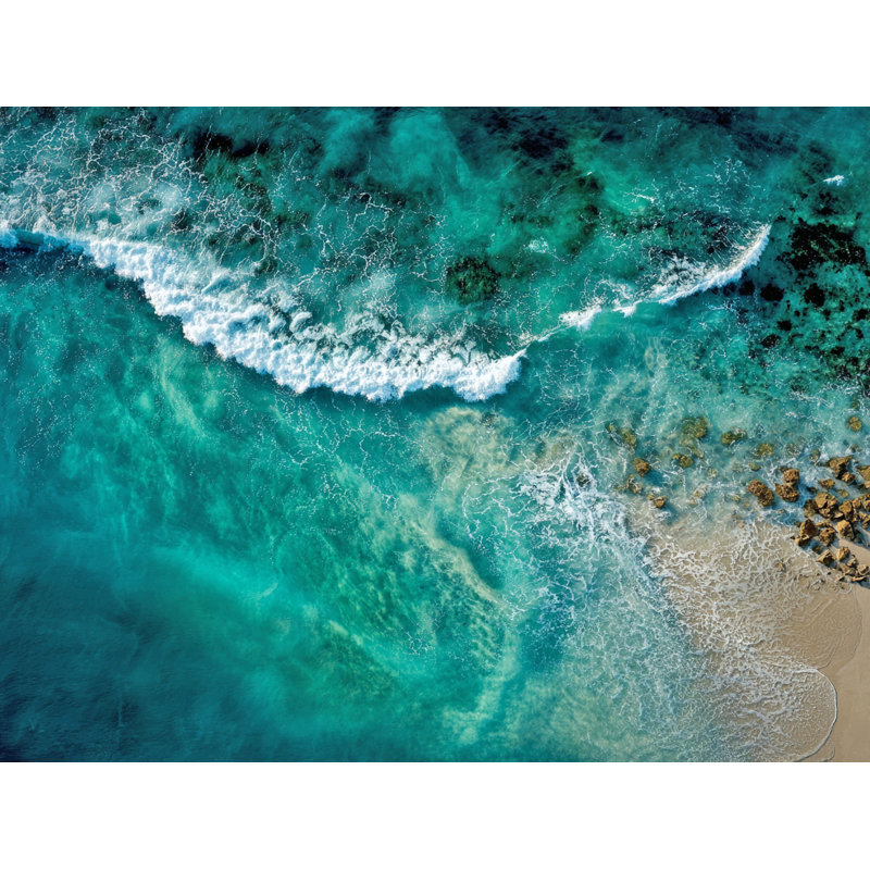 Art mural de vagues aériennes avec vagues de rivage rocheux, H 16 po x l 24 po