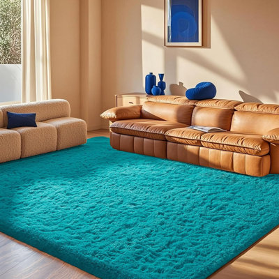 10x14 Ft Tiffany Blue Extra Large Shag Rugs for Living Room Soft Fluffy Furry Area Rugs for Bedroom Indoor Floor, Aesthetic Carpet for Kids Home Decor