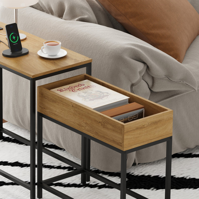 20 cm W Bedside Table, Oak Set of 2