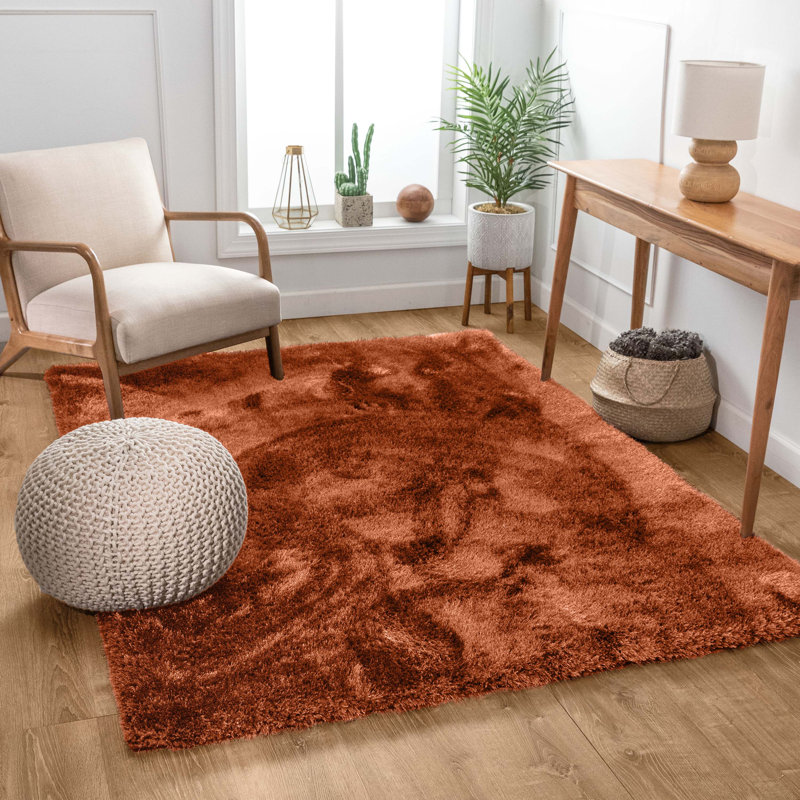 Saavedra Liza Terracotta Glam Solid Shag Plush Area Rug, Rectangle 5'3" x 7'3"