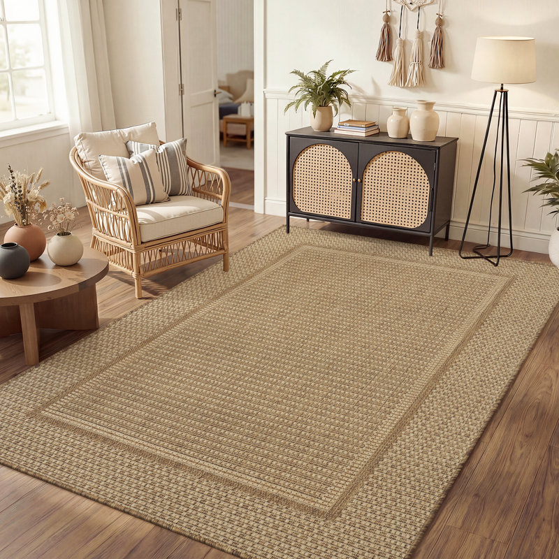 Tapis d'intérieur / extérieur géométrique beige / brun résistant aux rayons UV, Rectangle 4 pi x 6 pi