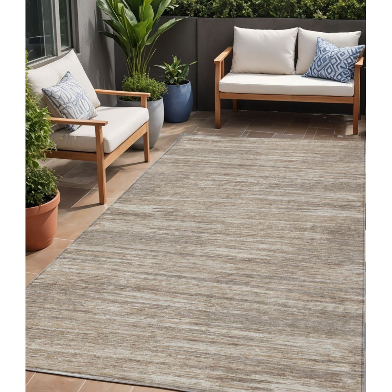 Tapis intérieur lavable rayé taupe 5 pi x 8 pi gris et ivoire