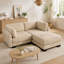 Canapé d'angle modulaire 2 places en chenille camel froncée, 183 cm (72 po) | Forme en L avec pouf amovible | Revêtement en mousse haute densité | Montage facile | Parfait pour le salon ou la chambre