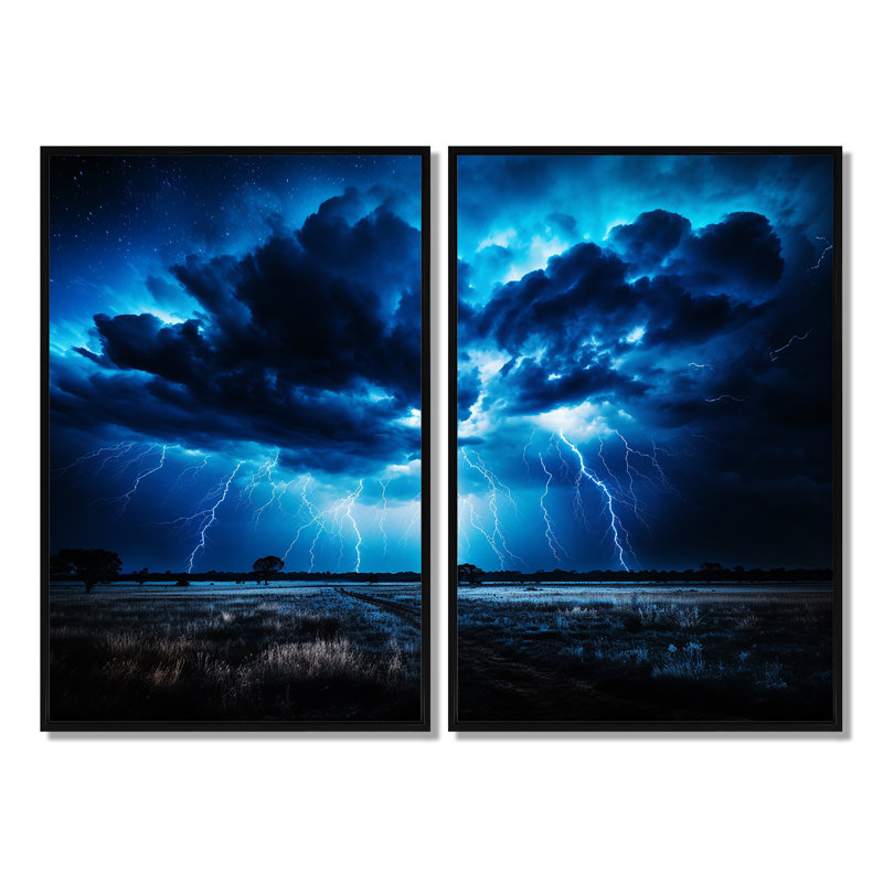 Ethereal Lightning III - impressions sur toile traditionnelles, Noir, H 36 po x l 48 po, Impression encadrée flottante