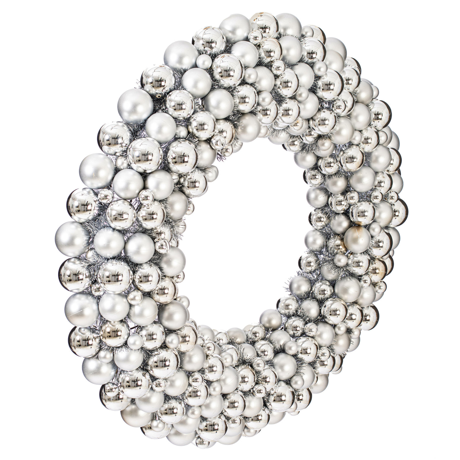 Shiny and Matte Ball Wreath, 36", Silver