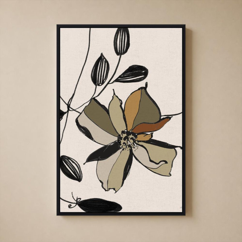 «Gestural Bloom II» par Sally Swatland, impression sur toile, H 36 po x l 24 po, Cadre plat flottant, Noir