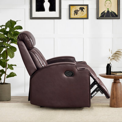 31.5'' Wide Modern Faux Leather Manual Recliner Chair With Dual Cup Holders And Overstuffed Backrest