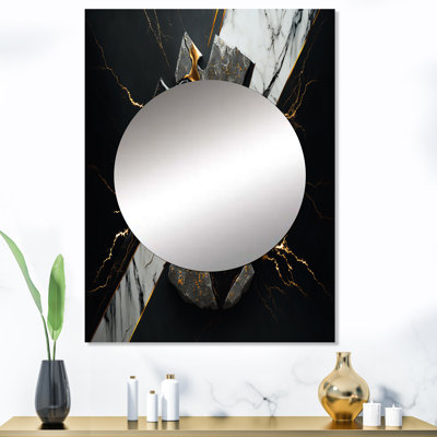 Avode géode abstraite noire III - miroir unique en marbre, grand miroir mural noir, impression d'art en métal