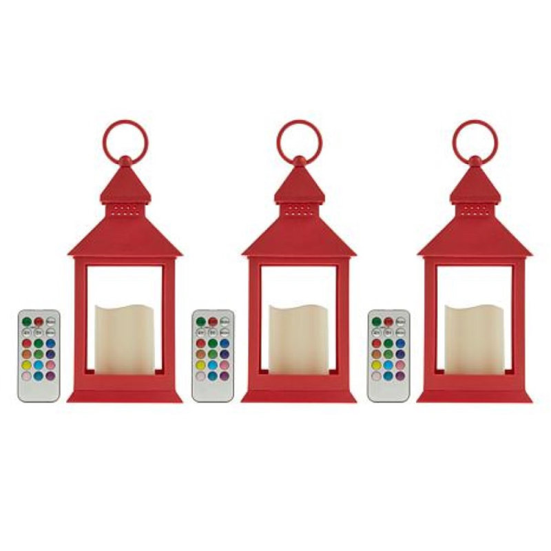 Tabletop Lantern Set with Candle and remote Included, Red