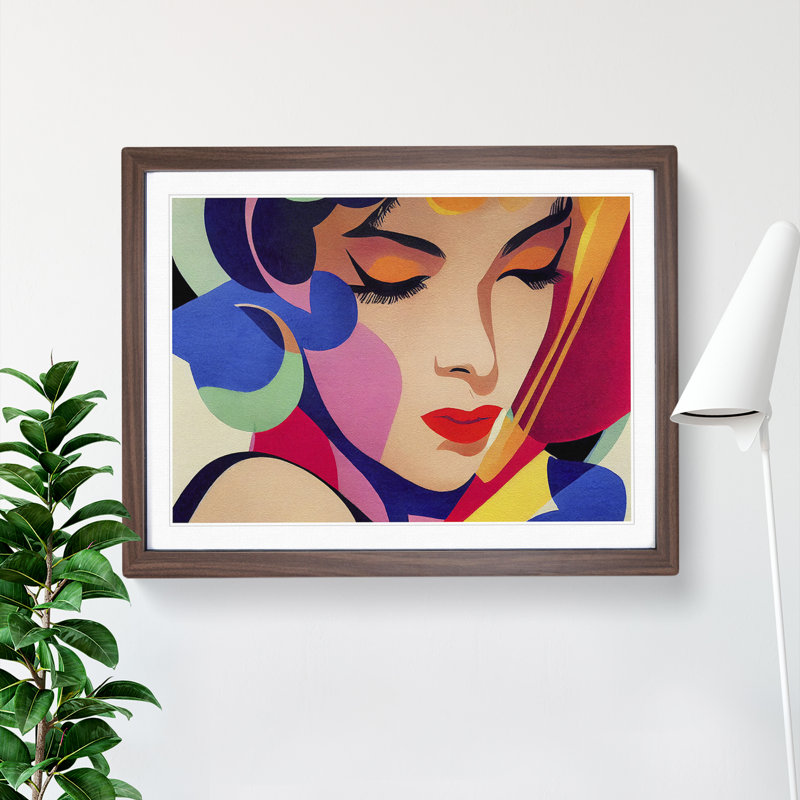 Watercolour Woman Abstract - Single Picture Frame Print, 46cm H x 64cm W, Dark Brown