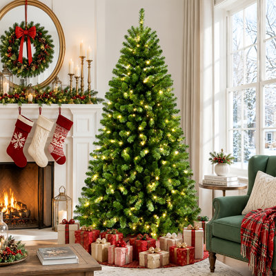  Prelit Premium Artificial Classic Christmas Tree with Pre-lit Warm White Lights, Sturdy Metal Hinges & Collapsible Base, Easy Assembly, Perfect Choice for Xmas Decoration, Green