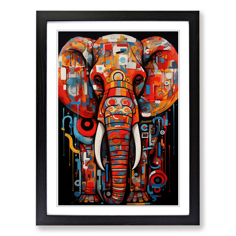 Elephant Constructivism No.3 - Single Picture Frame Print on Wood, Black Framed, 46cm H x 34cm W
