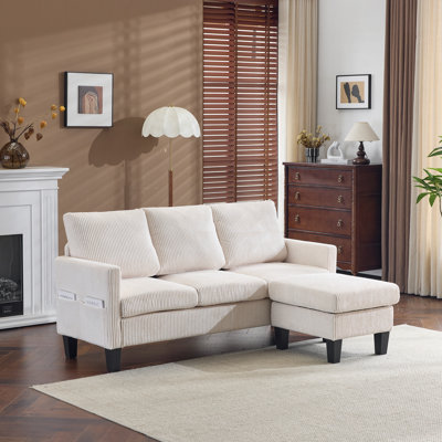 68.5 In. W Square Arm Corduroy L-Shaped 3-Seat Sofa With Storage Ottoman
