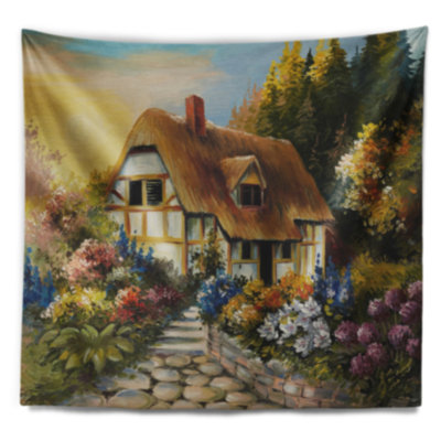 Paysage, maison de fée, tapisserie de peinture à l'huile