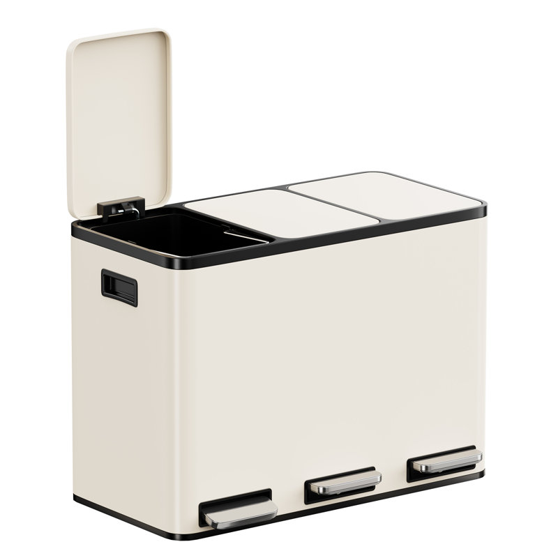 Stainless Steel 45 Litre Step On Multi-Compartments Trash & Recycling Bin, Cream