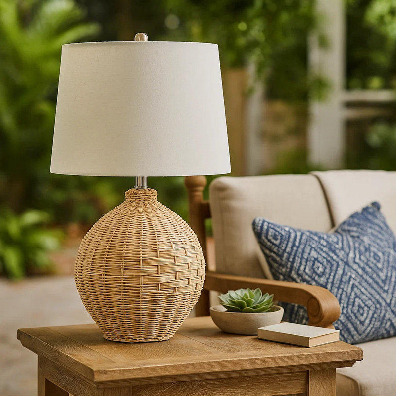 Cavion Wicker/Rattan Table Lamp, Natural Brown