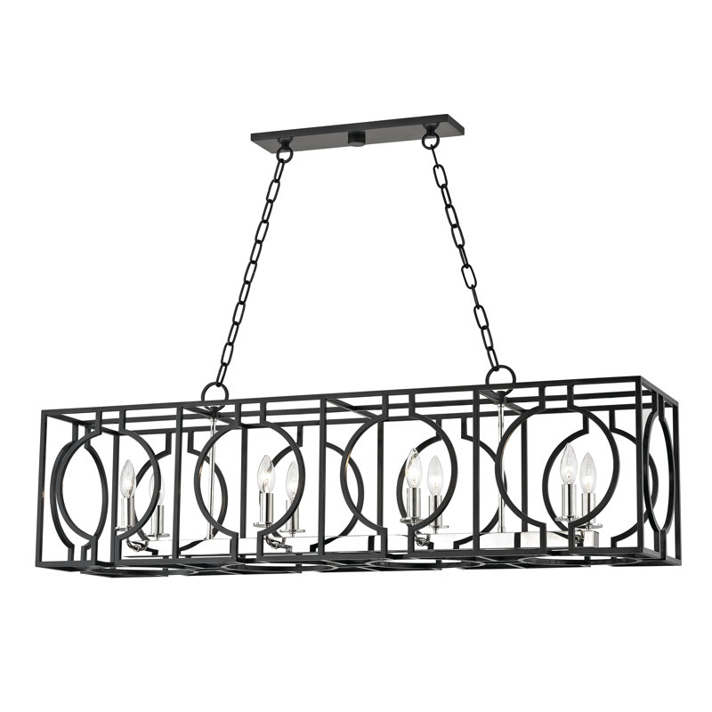Luminaire suspendu linéaire à 8 lumières pour îlot de cuisine Octavio, Fer vieilli / nickel poli
